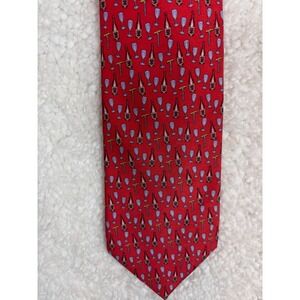 Vineyard Vines Silk Tie Red Champagne Bottle Glass Pattern Hand Made USA